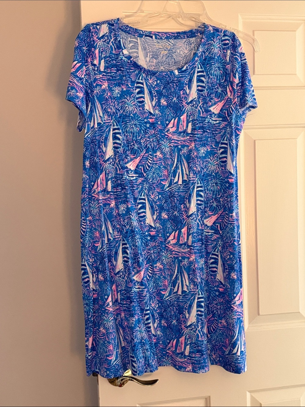 Lilly Pulitzer Blue and Pink Palm Print Tee dress size large